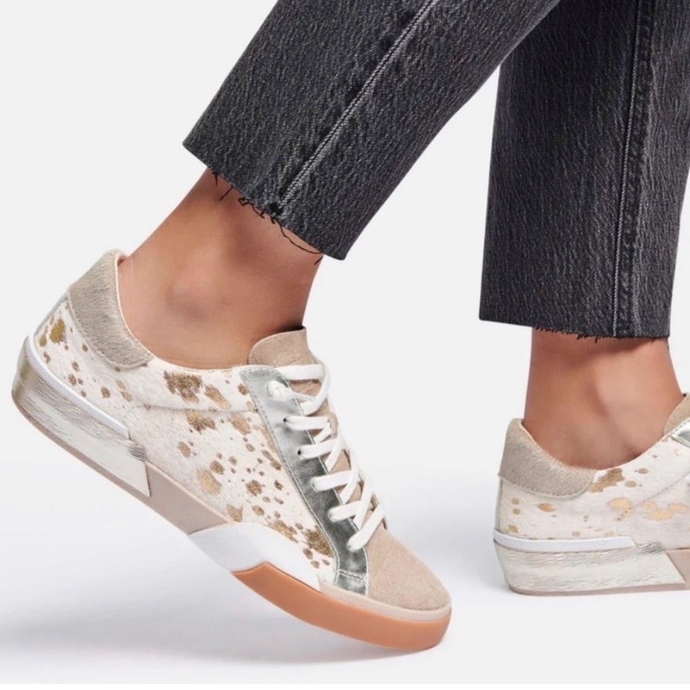 Dolce Vita Zina Mixed Media Animal Print Sneaker, size 7.5